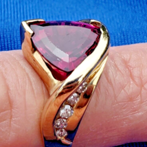 Red Garnet Diamond Enagement Ring Elegant Design Sculptural Solitaire 14k - £1,976.31 GBP