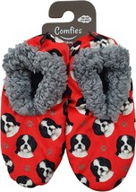 Womens Black White Shih Tzu Slippers - Sherpa Lined Animal Print Booties - £28.76 GBP