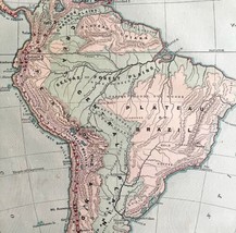 1879 Map Of South America Brazil Victorian Geography 1st Edition DWAA9 - £63.95 GBP