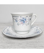 TEA CUP AND SAUCER SET Vintage Dainty Silver Rimmed Floral Pink Blue - $75.07 MXN