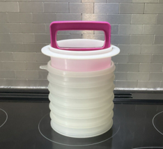 Tupperware Hamburger Keepers 6 Large  press lid 5&quot;  Stackable 1927 1928 Vintage - £19.37 GBP