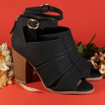 Qupid Ankle Booties Block Heel Peep Toe Side Buckle Color Black Womens S... - $484.04 MXN