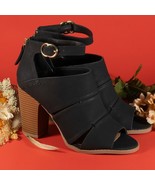 Qupid Ankle Booties Block Heel Peep Toe Side Buckle Color Black Womens S... - $483.67 MXN