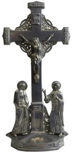 Antique Crucifix Cross Religious Mary and John Art Deco Styling Ebony Black - £140.18 GBP