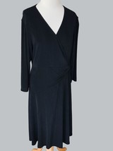 Chico&#39;s Travelers Rowan Ladies Half Sleeve Vneck Ruched Midi Black Dress Nwt L - £41.56 GBP