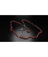 Vintage Wood Bead Silver Rosary - £11.65 GBP
