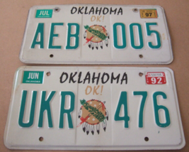 Oklahoma License Plates Set Of 2 Aeb Shield 005 &amp; Ukr Shield 476 Barn Find - £12.94 GBP