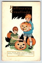 Halloween Postcard Children With JOL Pumpkins Whitney  Embossed Vintage Unposted - £30.81 GBP
