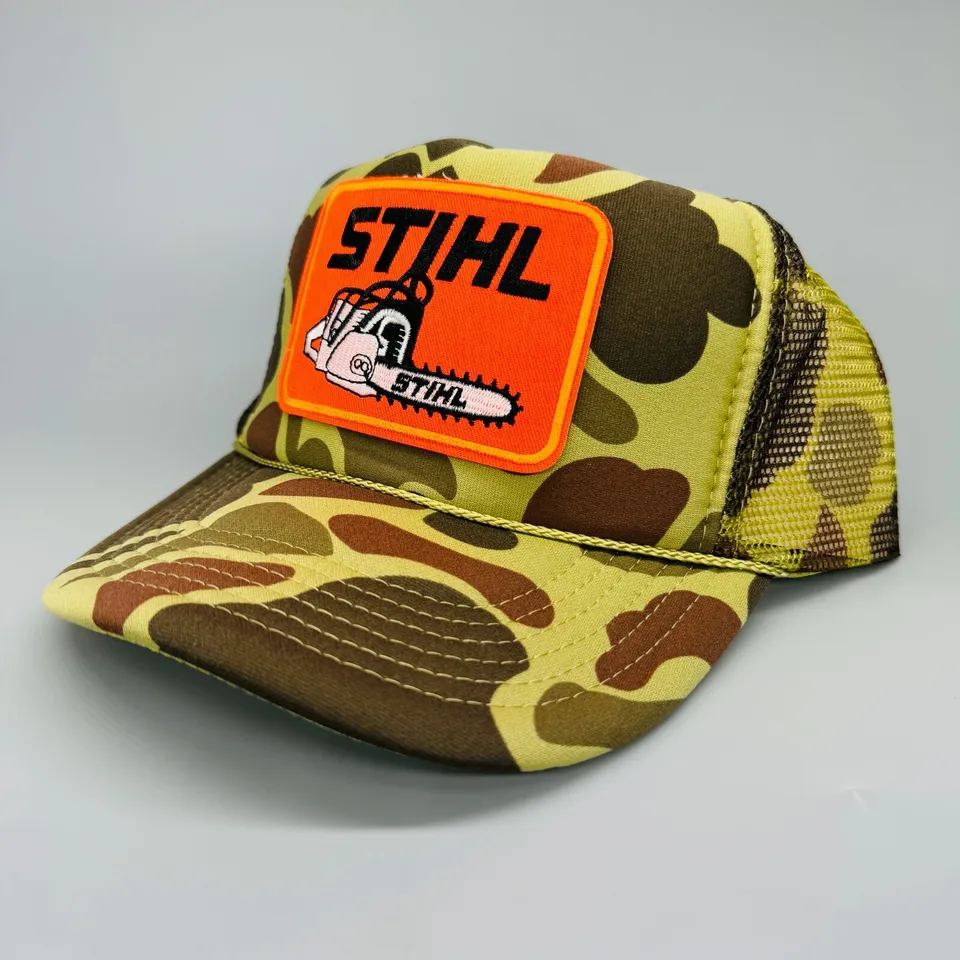 VINTAGE NEW STIHL GREEN CAMO CAP HIGH CROWN TRUCKER SNAPBACK  - $60.95