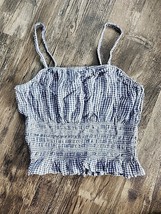Women&#39;s Japna M Cropped Gingham Top   Cottagecore Peplum Spaghetti Strap... - $12.97