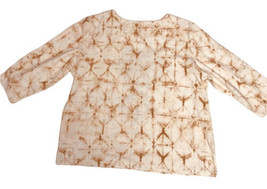 Alfred Dunner Dreamcatcher Top Shirt Petite L Beige Pullover Long Sleeve Crew - £15.14 GBP