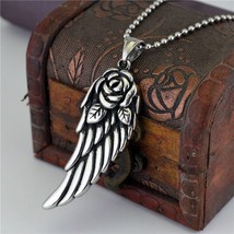 Men&#39;s Women&#39;s Silver Rose Angel Wing Pendant Necklace Punk Gothic Rock Jewelry - £6.99 GBP
