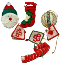 VTG Lot of 7 Handmade Christmas Ornament Needlepoint Crochet Styrofam Pins Felt - £12.44 GBP
