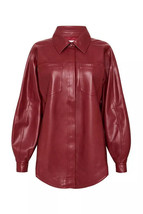 Stylish Women Red Genuine Real Lambskin Soft Leather Shirt Designer Formal Wear - £102.91 GBP+