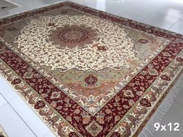 9&#39; x 12&#39; Silk Red Traditional Oriental Persian Rug Hand Knotted Handmade Carpets - £4,386.35 GBP
