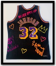 E M Zax Magic Johnson Original Hand Painted Jersey H/S &amp; Autographed Framed Coa - £3,536.29 GBP