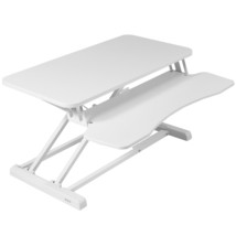 VIVO White Height Adjustable Standing Desk Monitor Riser 32&quot; Sit Stand Tabletop - £204.60 GBP