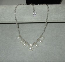 Dana Buchman Necklace Crystal &amp; Faux Pearl Silver Tone Chain Adjustable - £7.52 GBP