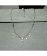 Dana Buchman Necklace Crystal &amp; Faux Pearl Silver Tone Chain Adjustable - £7.40 GBP