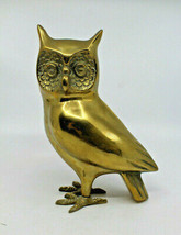 Mid Century Modern Heavy Brass Owl Figure Figurine 18.5 cm 7.25&quot; tall Vintage  - £37.00 GBP