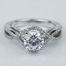 1.71Ct Weiß Rund Schliff Moissanit Halo Split Verlobung Hochzeit Damen Ring - £195.11 GBP