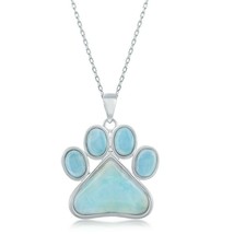 Sterling Silver Larimar Stone Paw Shaped Pendant Necklace - £71.51 GBP