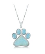 Sterling Silver Larimar Stone Paw Shaped Pendant Necklace - £72.04 GBP