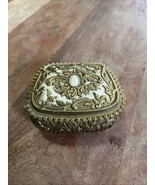 VTG JAPAN Jewelry Box Trinket Vanity Ring Goldtone Metal White Accent Ca... - $14.00