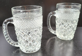 2 Anchor Hocking Wexford Mugs Set Vintage Clear Diamond Criss Cross Cut Etch USA - £29.08 GBP