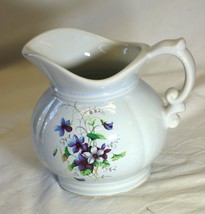 McCoy Pottery Pitcher White Purple Violets Flower Vase 7528 USA - $24.74