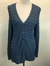 S26 Eileen Fisher Sz S Rayon Cotton Blend Blue Open Knit Long Cardigan Sweater - £17.21 GBP