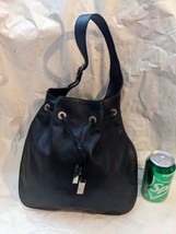 GUCCI 001 4030 02058 Black Leather Nylon Drawstring Shoulder Bag  Black - £185.96 GBP