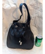 GUCCI 001 4030 02058 Black Leather Nylon Drawstring Shoulder Bag  Black - $318.18 CAD