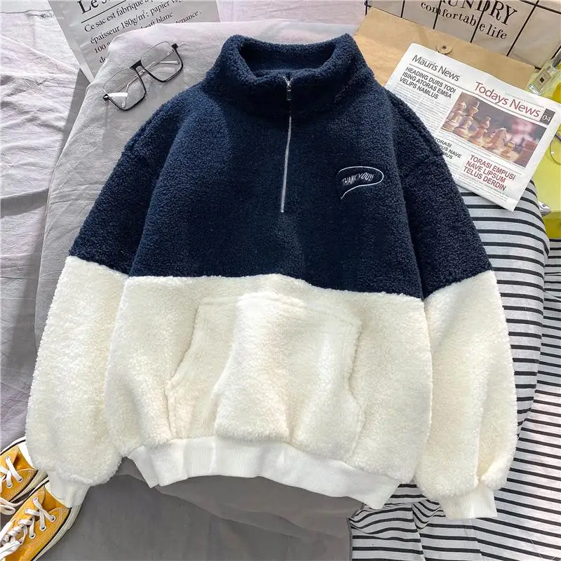 Winter Warmth Polar Fleece Clothes Sweatshirt Harajuku Embroidered Half Zipper W - £104.46 GBP