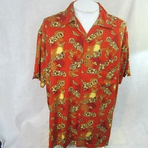 Guess Jeans Men Hawaiian ALOHA shirt p2p 26.5&quot; slim L Tiki God luau vtg 90s - £22.15 GBP