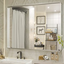 Tetote 40X30 Inch Bathroom Mirror, Silver Framed Wall Mounted Brushed Nickel - £144.95 GBP