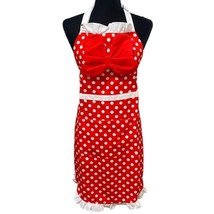 Disney Parks Minnie Mouse Apron Red Bow White Polka Dots Adult Size - £32.76 GBP