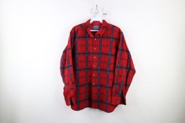 Vintage 70s Pendleton Mens XL Long Wool Collared Button Down Shirt Plaid USA - £44.38 GBP