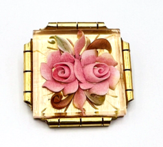 Vintage French Square Brass Lucite Flower Brooch - £27.69 GBP