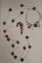  Christmas in July Fashion Jewelry Lot Candy Cane Brooch Charm Bracelet Necklace - £15.31 GBP