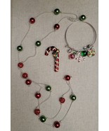 Christmas in July Fashion Jewelry Lot Candy Cane Brooch Charm Bracelet ... - £15.20 GBP
