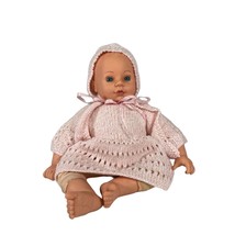Vintage 1997 Cititoys Blue Eyed Baby Doll with Handknit Dress Sweater and Bonnet - £17.68 GBP