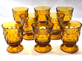 Set Of 8 Colony Whitehall Amber Glass 4.5&quot; Footed Tumblers Cube Indiana Glass - £36.16 GBP