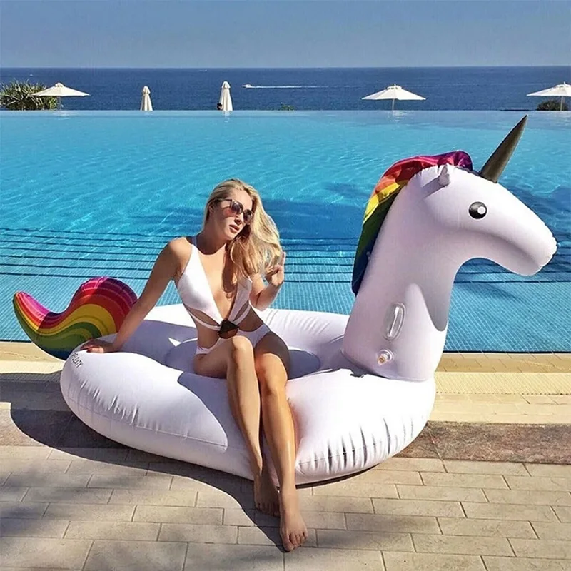 200CM Giant Rainbow Pony Inflatable Pool Bed Swimming Water Pool Float For - $84.35+