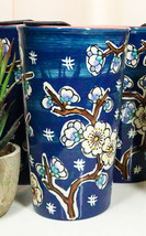 Blue Midnight Cherry Blossoms Ceramic Travel Mug Cup 14oz With Lid Hot Or Cold - £16.43 GBP