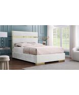 Caterham Ivory Velvet Modern Platform King Bed with Chrome Accents - $988.00