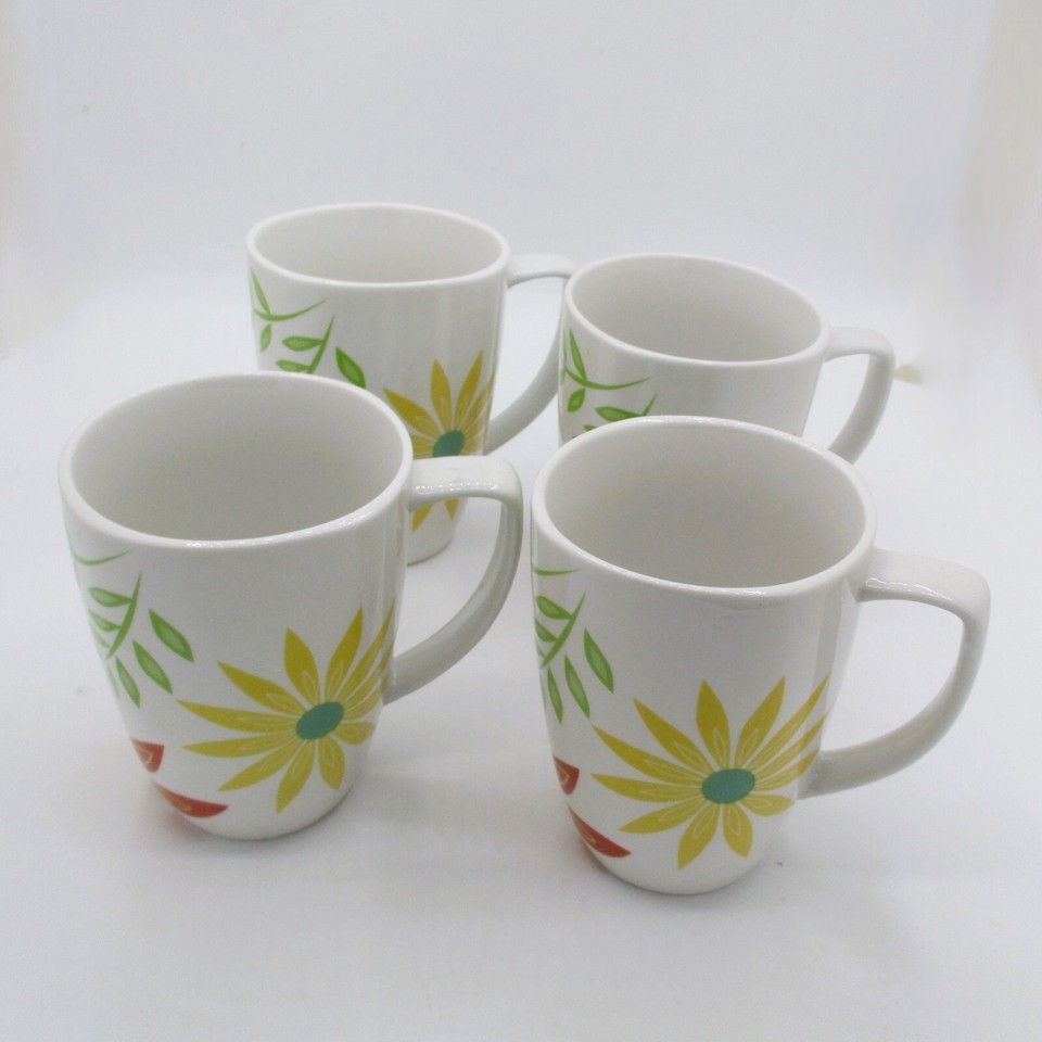 Corelle &quot;Happy Days&quot; Floral Porcelain Mug With Handle Set Of 4 Corning B... - $16.83