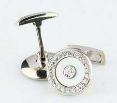 14k White Gold Diamond and Mother-of-Pearl inlay Men&#39;s Cufflinks w/ Certificate - $1,559.19