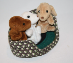 Folkmanis Folktails 3 Puppies in Basket 6&quot; Mini Finger Puppet Plush Dogs 3.5&quot; - £11.78 GBP