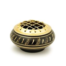 Mini Black Brass Incense Burner – Feather Engraving with Net Top (1.25") - $11.87